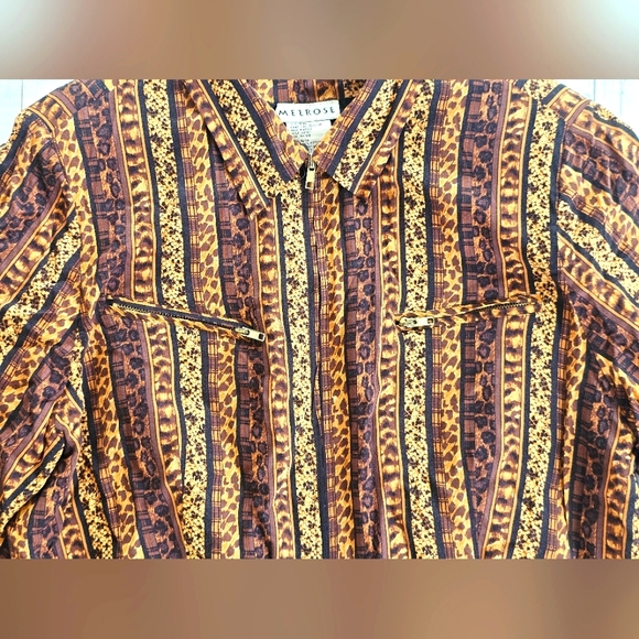Vintage RARE Melrose Striped Animal Safari Print Zip up Blazer Jacket Leopard - Picture 5 of 10